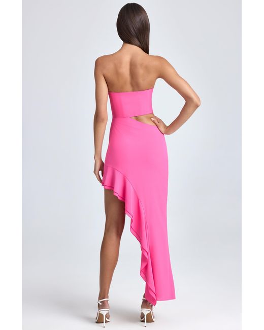Oh Polly Pink Bandeau Cut-Out Ruffle-Trim Maxi Dress