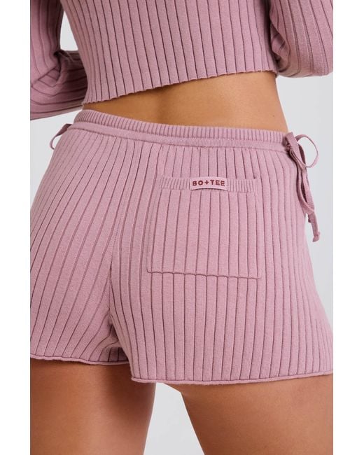 BO+TEE Pink Ribbed Knit Tie Mini Shorts