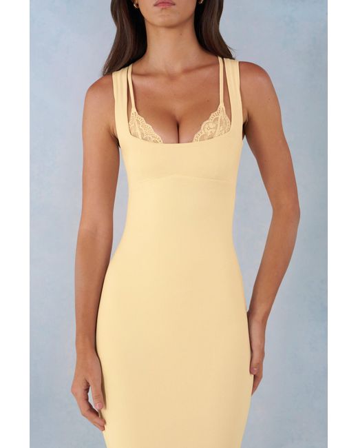 Oh Polly Yellow Modal Lace-Trim Midaxi Dress