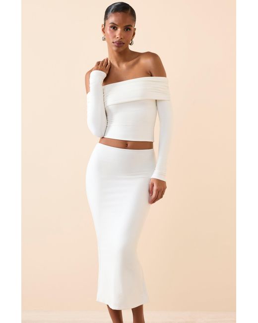 Oh Polly White Modal Mid-Rise Midaxi Skirt