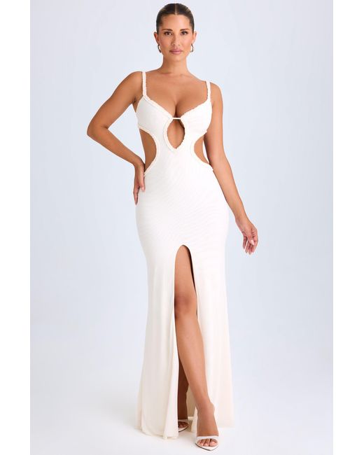 Oh Polly White Ruffle-Appliqué Cut-Out Maxi Dress