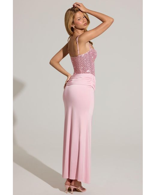 Oh Polly Pink Embellished Corset Maxi Dress