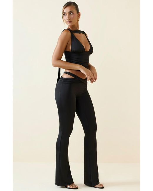 Oh Polly Black Cut-Out Mid-Rise Flared Trousers
