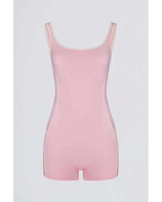 BO+TEE Pink Soft Active Backless Contrast Unitard