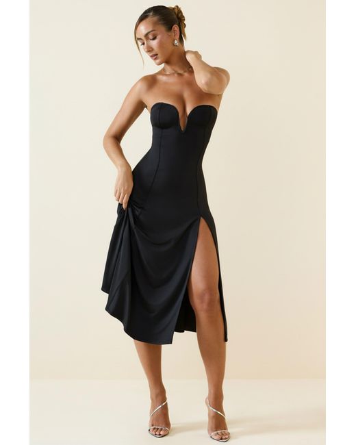 Oh Polly Black Slinky Jersey Strapless A-Line Midaxi Dress