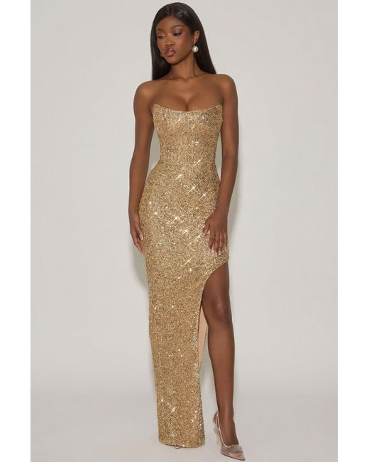 Oh Polly Metallic Embellished Corset Gown