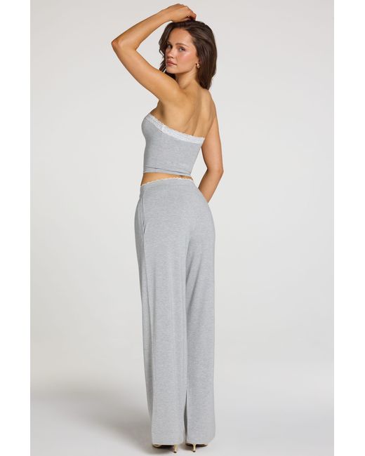 Oh Polly Gray Modal Mid-Rise Wide-Leg Trousers