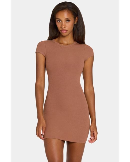 BO+TEE Brown Buttercloud Cap Sleeve Mini Dress