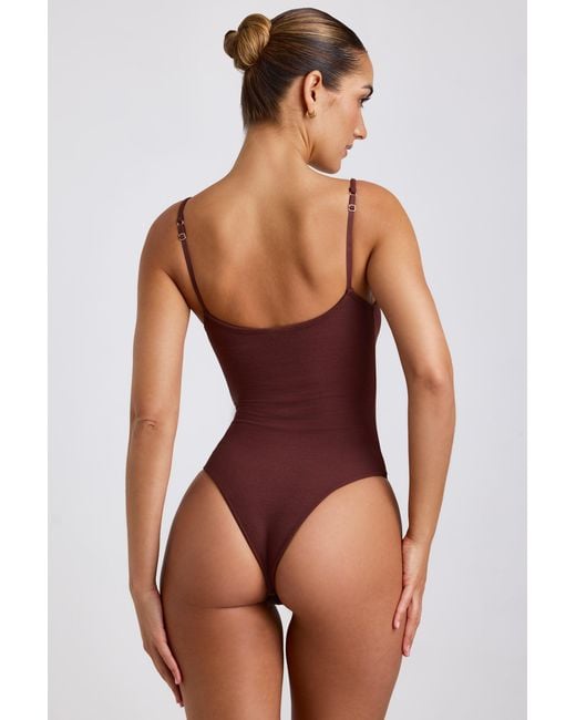 Oh Polly Brown Ribbed Modal Square Neck Bodysuit