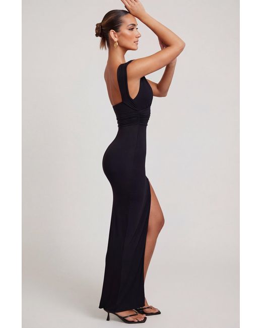 Oh Polly Black High Split Plunge Neck Maxi Dress