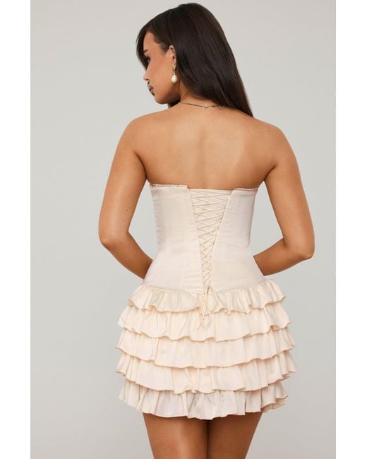 Oh Polly White Bandeau Ruffled Tiered Corset Mini Dress