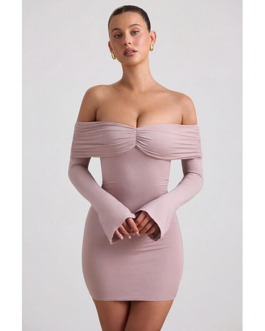 Oh Polly Natural Modal-Cashmere Blend Off-Shoulder Ruched Mini Dress