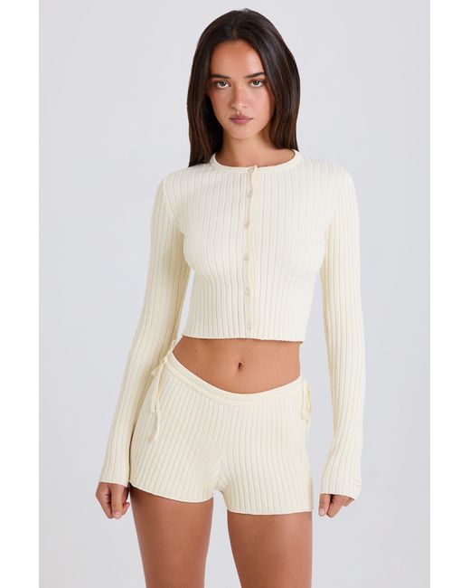 BO+TEE White Ribbed Knit Tie Mini Shorts