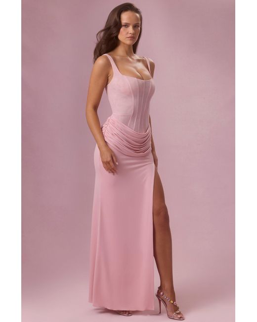 Oh Polly Pink Mesh Draped Bridesmaid Dress