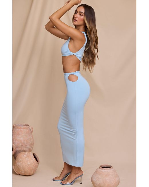 Oh Polly Blue Mid Rise Twist Maxi Skirt