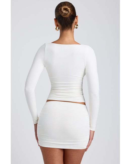 Oh Polly White Modal Ruched Long-Sleeve Top