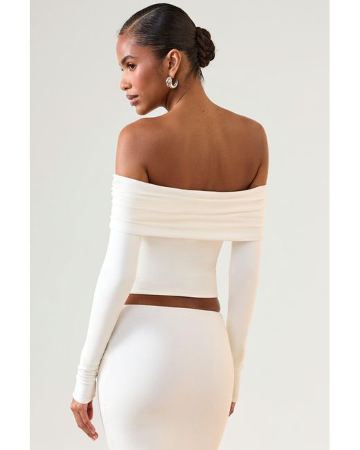 Oh Polly White Modal Off-Shoulder Long-Sleeve Top