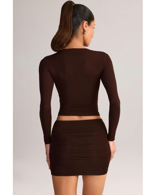 Oh Polly Brown Modal Ruched Mid-Rise Mini Skirt