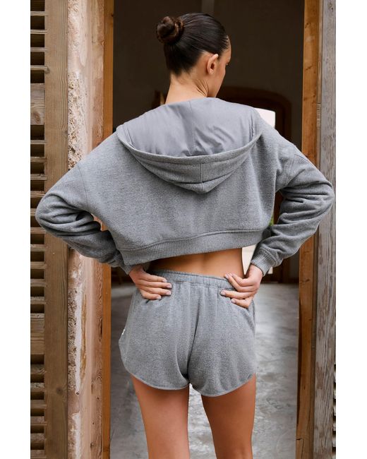 BO+TEE Gray Terry Cotton Zip-Up Cropped Hoodie
