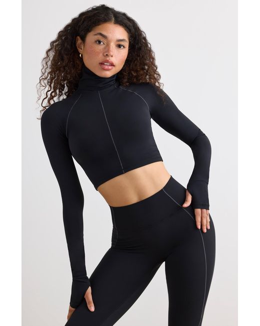 BO+TEE Black Soft Active Turtleneck Crop Top