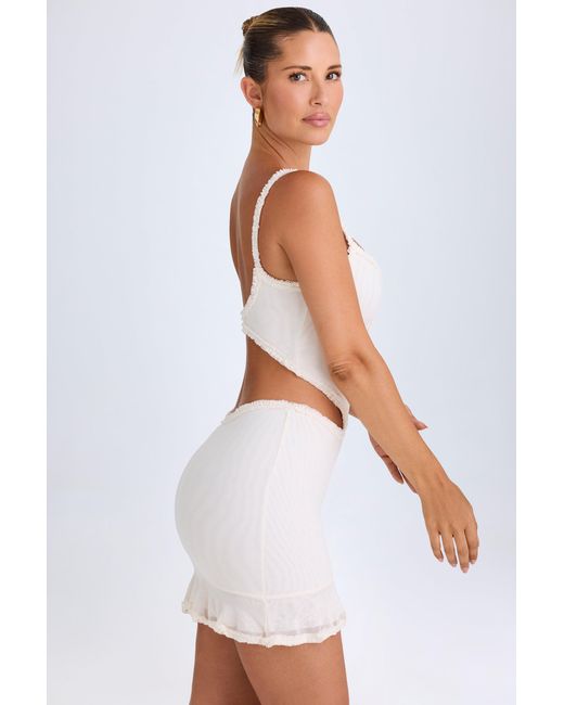 Oh Polly White Ruffle-Appliqué Cut-Out Mini Dress
