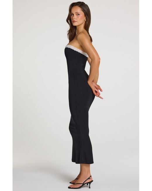 Oh Polly Black Modal Lace-Trim Midaxi Dress