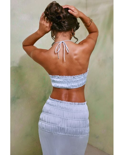 Oh Polly Gray Shirred Halter Neck Crop Top