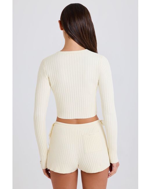 BO+TEE White Ribbed Knit Tie Mini Shorts