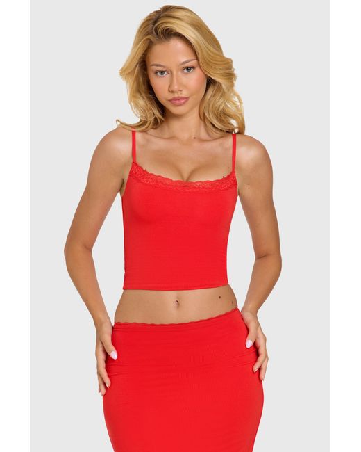 Oh Polly Red Modal Lace-Trim Top