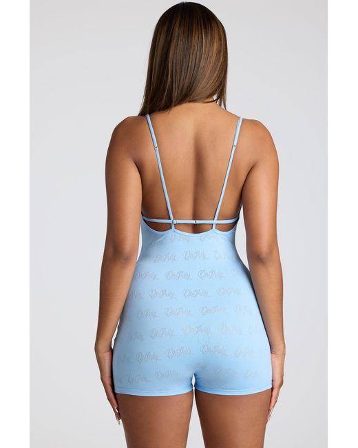 Oh Polly Blue Strappy Low Back Pointelle Romper