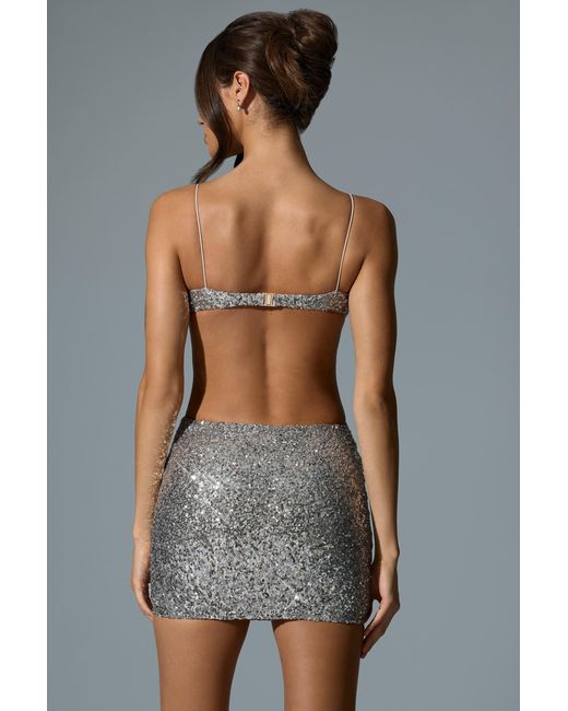 Oh Polly Metallic Embellished Cut-Out Mini Dress