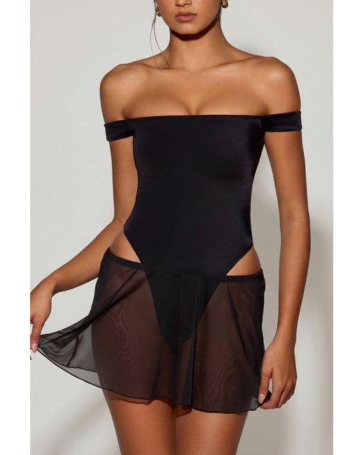Oh Polly Black Off-Shoulder Layered Mini Dress