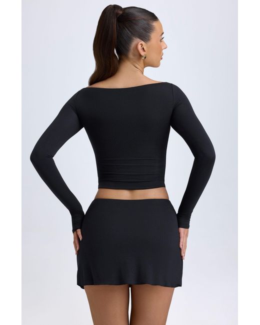 Oh Polly Black Modal Button-Detail Low-Rise Mini Skirt
