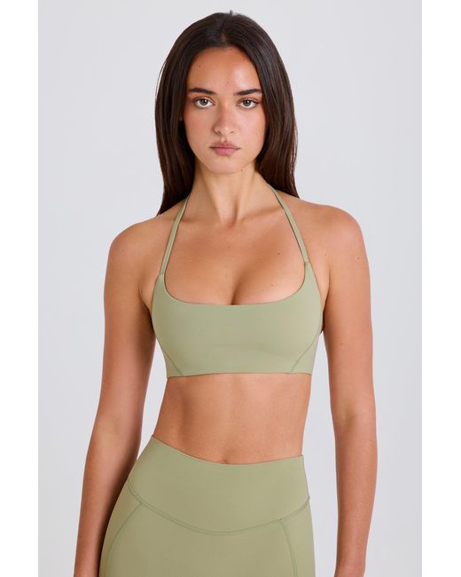 BO+TEE Green Scoop-Neck Halterneck Sports Bra