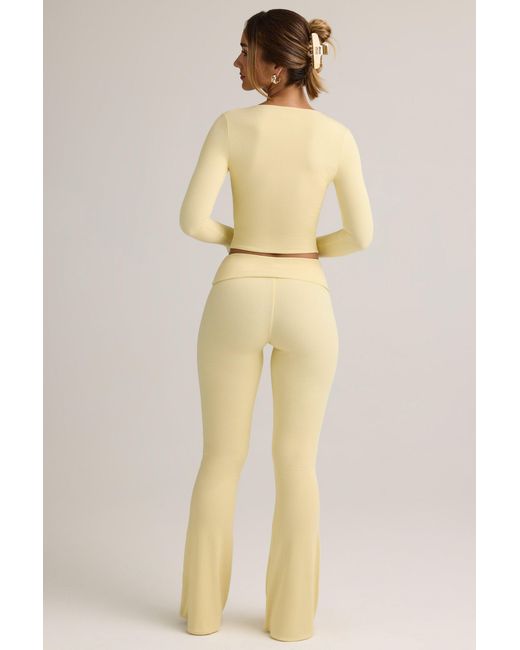 Oh Polly Yellow Modal Ribbed Foldover Flared Trousers