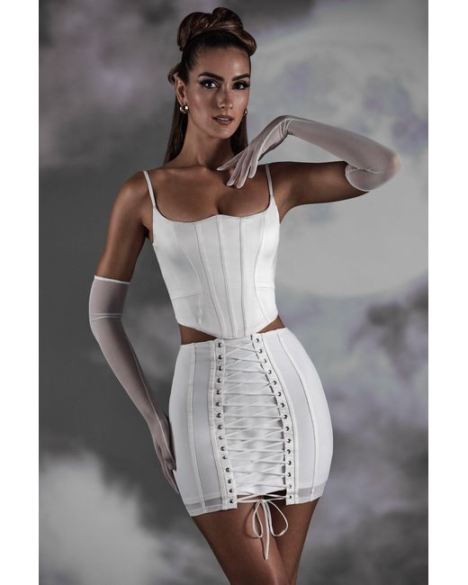 Oh Polly White Lace Up Mini Skirt
