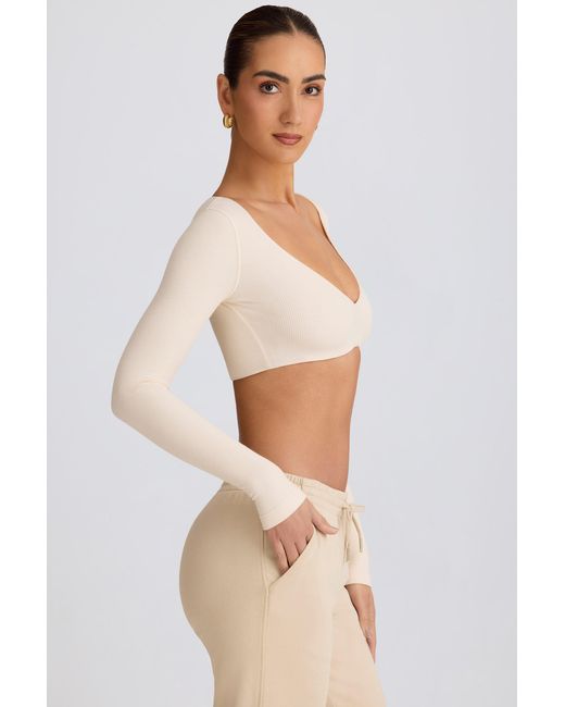 BO+TEE White Ribbed Modal Long-Sleeve Crop Top