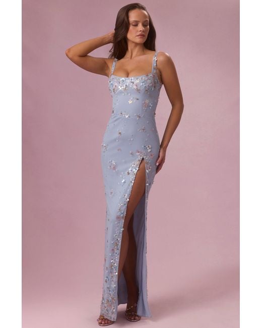 Oh Polly Blue Embellished Corset Maxi Dress