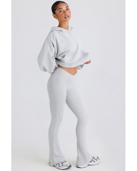 BO+TEE Gray Textured Cotton Jersey Flared Trousers