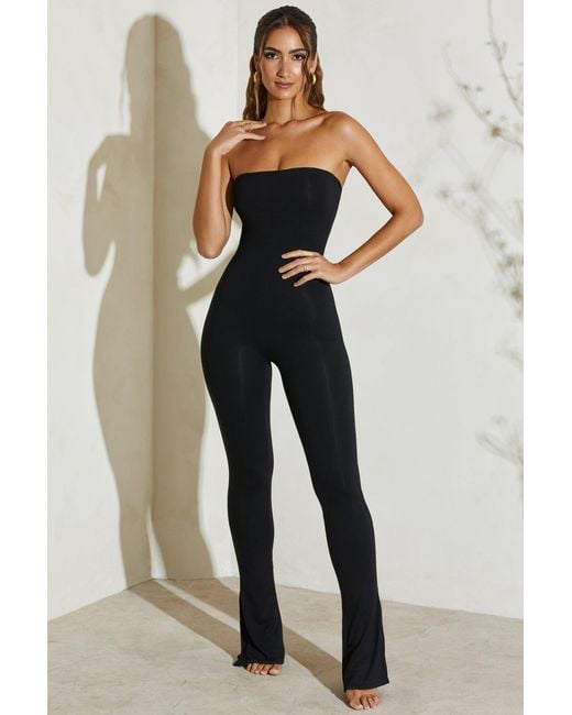 Oh Polly Black Strapless Flared Hem Jumpsuit