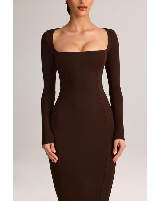 Oh Polly Brown Modal Square-Neck Bodycon Maxi Dress