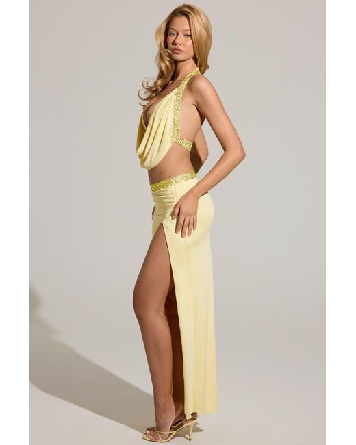 Oh Polly Yellow Embellished Low-Rise Maxi Skirt