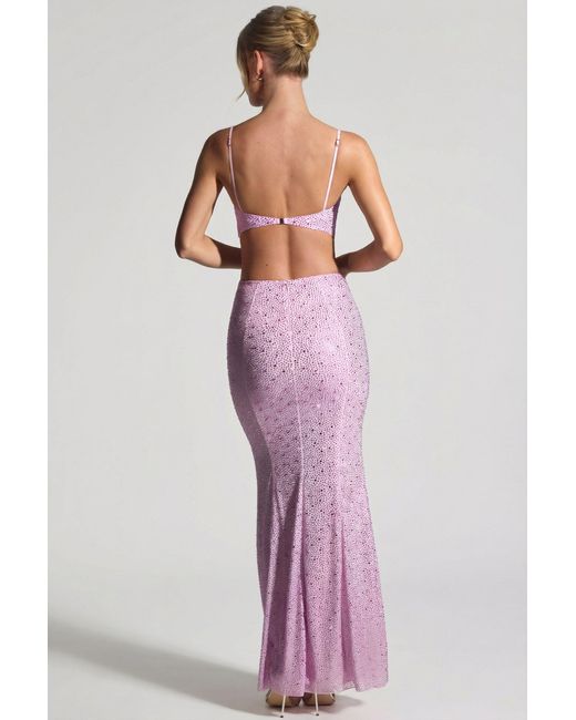 Oh Polly Pink Embellished Cut-Out Fishtail Maxi Dress