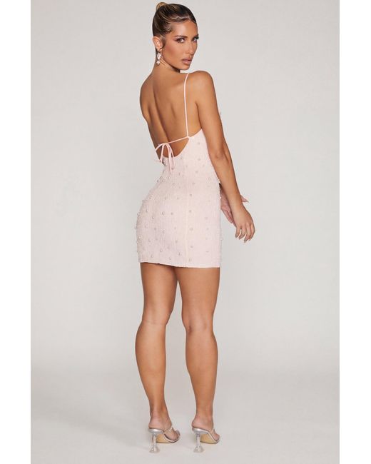 Oh Polly Blue Embellished Cowl Neck Mini Dress