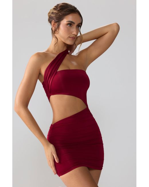 Oh Polly Red Slinky Jersey Ruched Cut Out Mini Dress