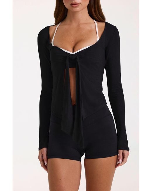 BO+TEE Black Buttercloud Tie-Front Top