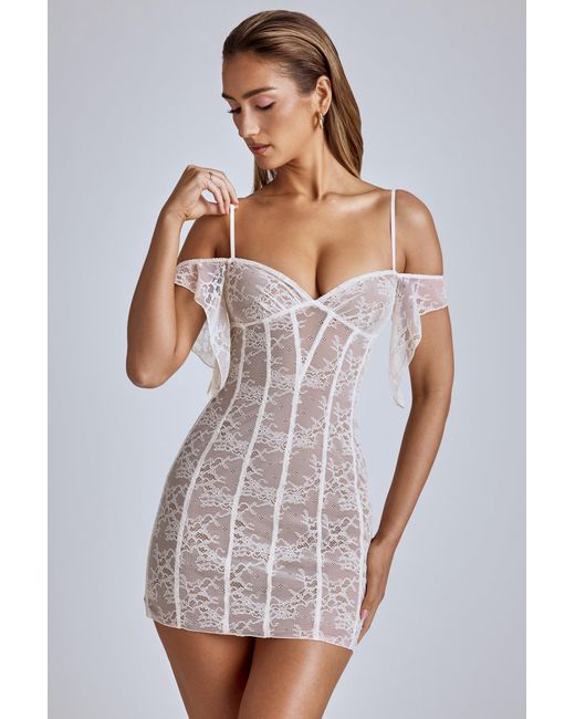 Oh Polly White Sheer Lace A-Line Mini Dress