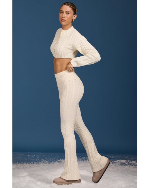 BO+TEE White Cable Knit Foldover Flared Trousers