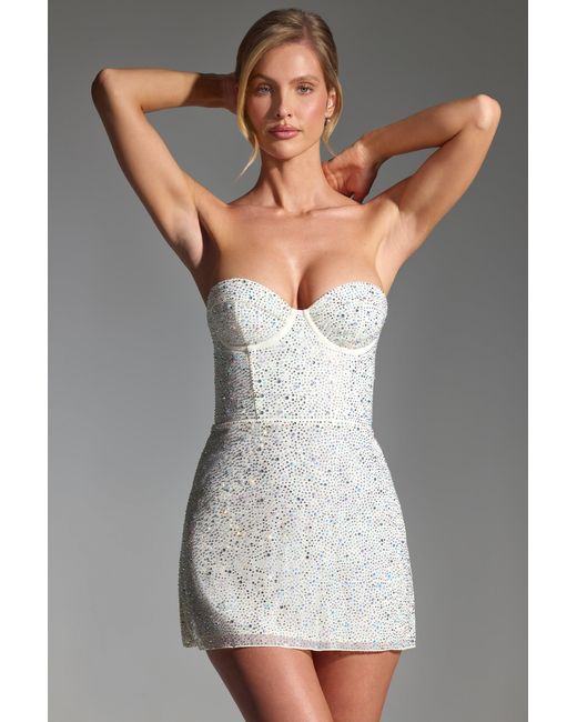 Oh Polly White Embellished Strapless Corset Mini Dress