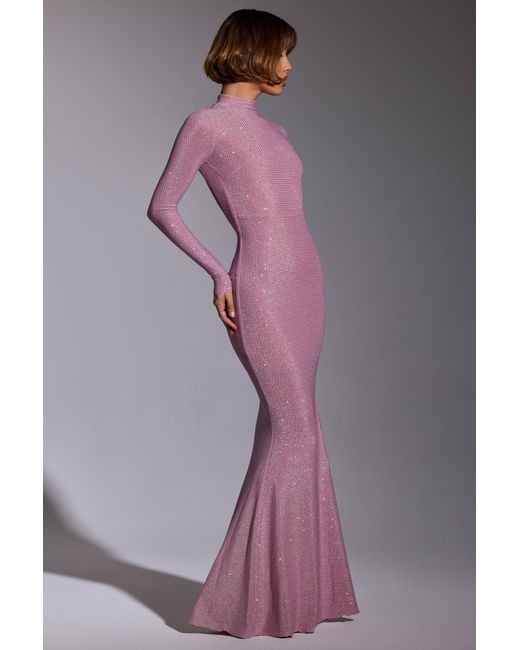 Oh Polly Pink Embellished Long Sleeve Evening Gown